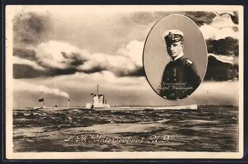 AK Deutsches U-Boot SM U9, Portrait vom Kommandanten Kapitän Weddigen