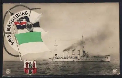 AK Kriegsschiff SMS Magdeburg auf hoher See