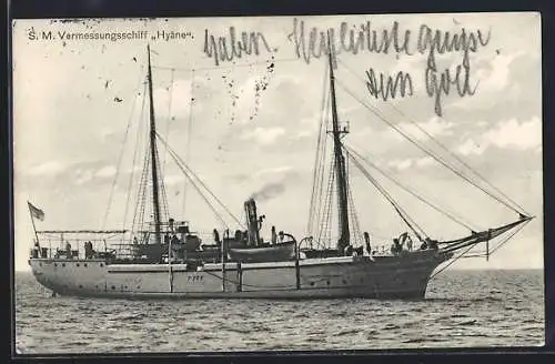 AK SM Vermessungsschiff Hyäne der Kaiserlichen Marine, Segelschiff