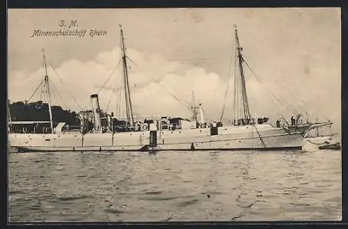 AK SM Minenschulschiff Rhein liegt vor Anker