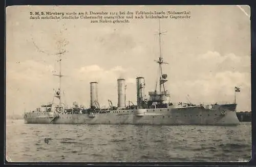 AK Kriegsschiff SMS Nürnberg vor der Küste, Ostasiengeschwader