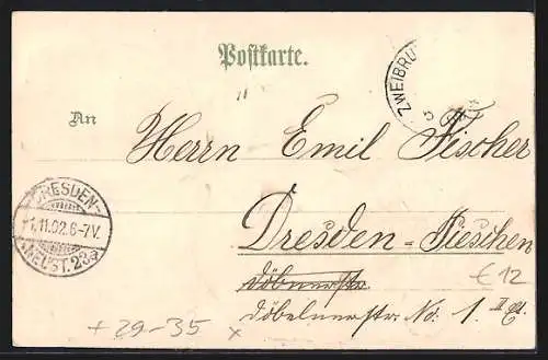 Passepartout-Lithographie Zweibrücken, Neues Gymnasium, Justizpalast und Kath. Kirche