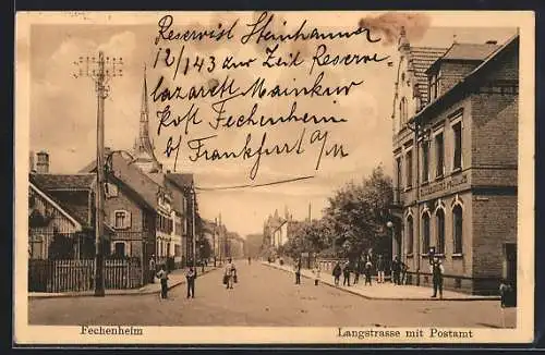 AK Frankfurt-Fechenheim, Langstrasse mit Postamt