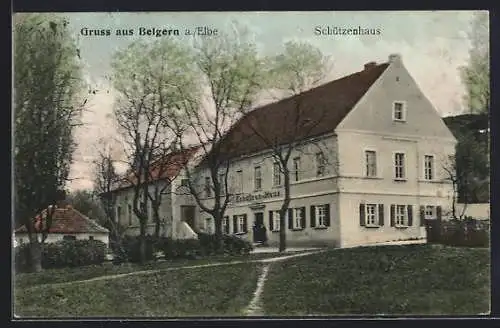 AK Belgern a. Elbe, Blick zum Restaurant Schützenhaus