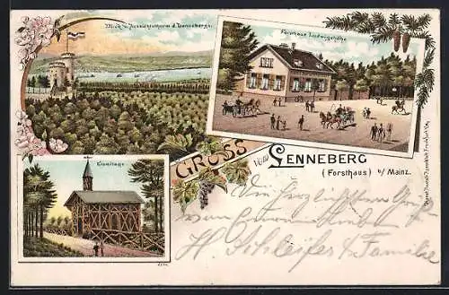 Lithographie Mainz, Gasthaus Forsthaus Lenneberg, Eremitage