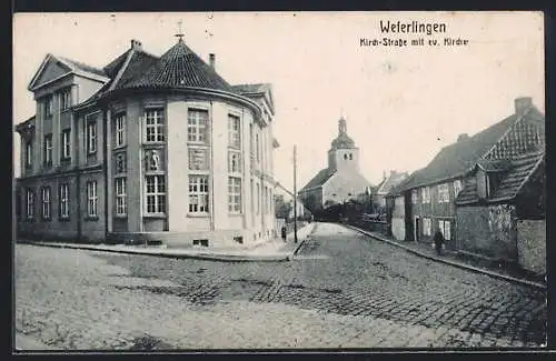 AK Weferlingen, Kirch-Strasse mit evangelischer Kirche