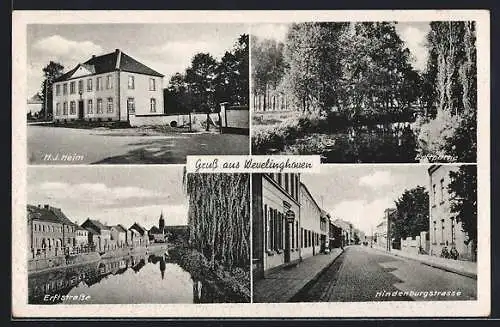 AK Wevelinghoven / Grevenbroich, HJ-Heim, Hindenburgstrasse, Erftstrasse, Erftpartie, 