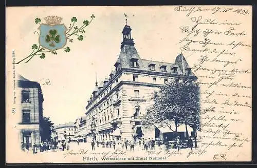 AK Fürth / Bayern, Weinstrasse mit Hotel National, Kleeblätter