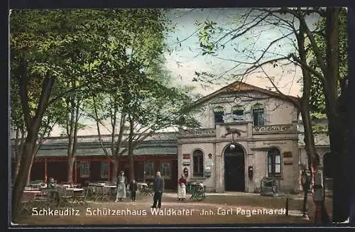 AK Schkeuditz, Gasthof Schützenhaus Waldkater mit Garten