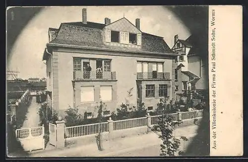 AK Worms, Villa der Villenkolonie der Firma Paul Schmidt Sohn