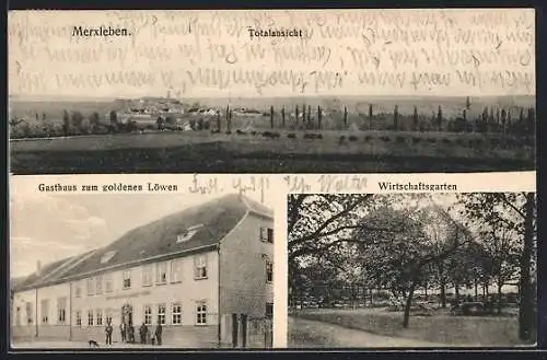 AK Merxleben, Gasthaus zum goldenen Löwen mit Wirtschaftsgarten, Ortsansicht
