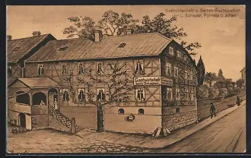 Künstler-AK Föhrste b. Alfeld, Gasthaus und Garten-Restaurant L. Schaper