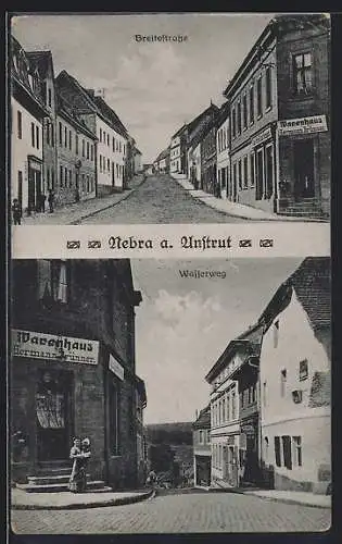 AK Nebra a. Unstrut, Breitestrasse und Wasserweg mit Warenhaus Hermann Brünner