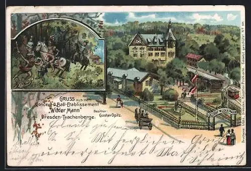Lithographie Dresden-Trachenberge, Concert- & Ball-Etablissement Wilder Mann