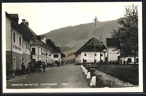 AK Perchau am Sattel, Strassenpartie im Gasthaus
