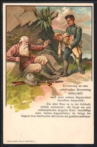 AK Soldat trägt einen Verwundeten, Erinnerung an den unheilvollen Burenkrieg 1900-1901