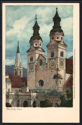 Künstler-AK Zeno Diemer: Brixen, Totalansicht des Doms