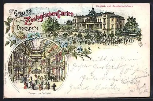 Lithographie Dresden, Zoologischer Garten, Restaurant Concert und Gesellschaftshaus