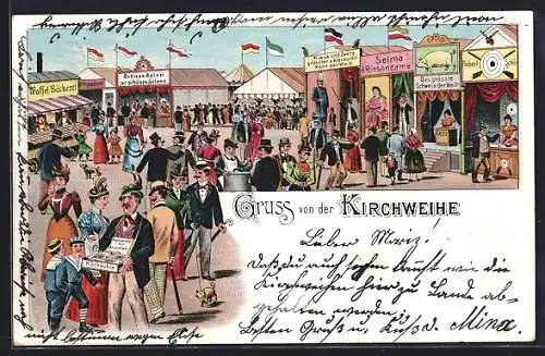 Lithographie Partie auf dem Volksfest, AK-Verkäufer