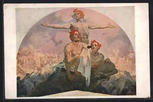 Künstler-AK Alphonse Mucha: Silou K Svobode, Láskou K Svornosti, L`Eveillement, Awake!