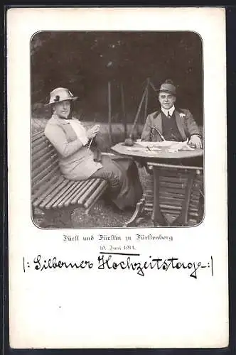 AK Fürst und Fürstin zu Fürstenberg an ihrem silbernen Hochzeitstag 1914 im Garten