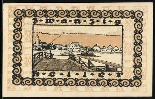 Notgeld Marbach an der Donau, 20 Heller, Stadtansicht mit Brücke und Wappen