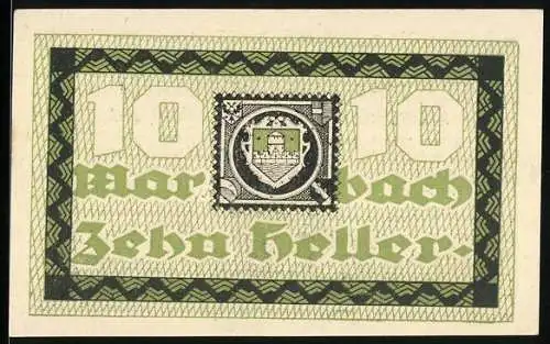 Notgeld Marbach, 10 Heller, Rathaus und Wappen von Marbach an der Donau