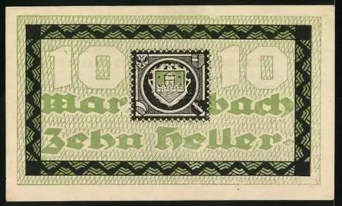 Notgeld Marbach an der Donau, 10 Heller, Turm und Stadtwappen, 1920