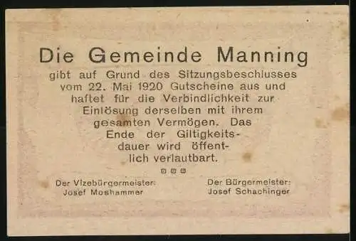 Notgeld Manning 1920, 10 Pfennig, Gebäude und Kirche Motive