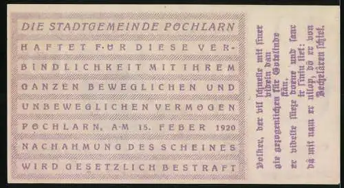 Notgeld Pöchlarn 1920, 10 Heller, Stadtansicht und Wappen