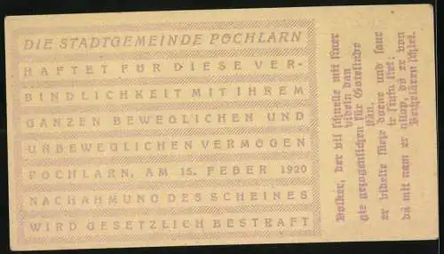 Notgeld Pöchlarn 1920, 60 Heller, Burgruine und Kirche, Wappen, Unterschriften