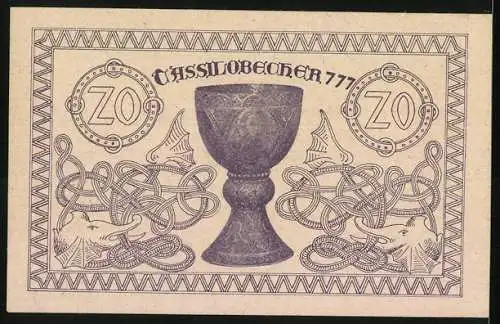 Notgeld Kremsmünster 1920, 20 Heller, Stiftskirche und Tassilobechern 777, verzierte Rankenmuster