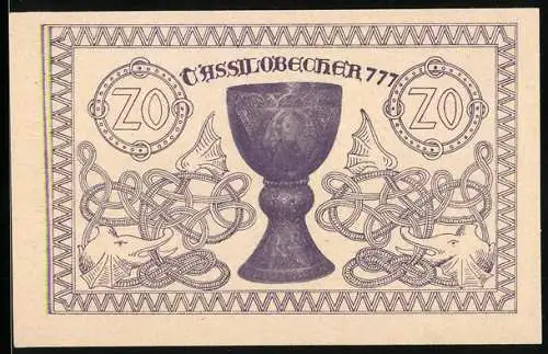 Notgeld Kremsmünster-Land 1920, 20 Heller, Tassilokelch und Klostergebäude