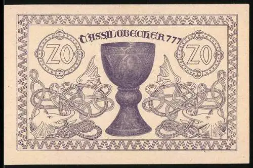 Notgeld Kremsmünster 1920, 20 Heller, Tassilobecher und Klosteransicht