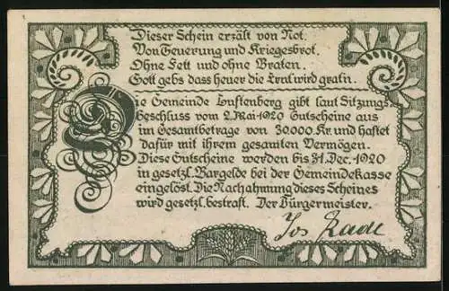 Notgeld Luftenberg 1920, 10 Heller, Burgruine und Landschaftsmotiv