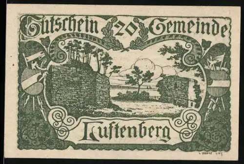 Notgeld Luftenberg 1920, 20 Pfennig, Ruinen mit Landschaftsmotiv