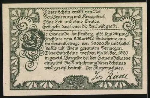 Notgeld Luftenberg 1920, 10 Heller, Burgruine und Landschaft mit Verzierungen