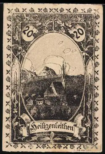 Notgeld Pettenbach 1920, 20 Heller, Heiligenleithen mit Kirche und Bergkulisse