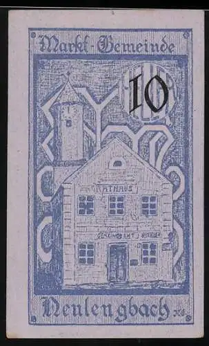 Notgeld Neulengbach 1920, 10 Heller, Rathaus und Wappenschild mit Schaf und Netzmotiv