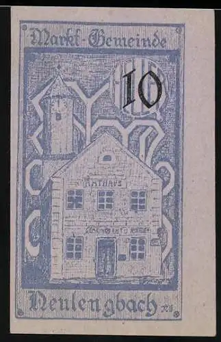 Notgeld Neulengbach 1920, 10 Heller, Rathaus mit Turm und Wappen von 1635