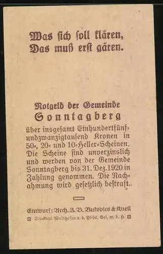 Notgeld Sonntagberg 1920, 10 Heller, Industrielandschaft mit Fluss und Bäumen