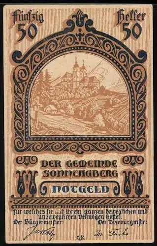 Notgeld Sonntagberg 1920, 50 Heller, Landschaft mit Burgansicht