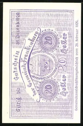 Notgeld Frankenburg 1920, 20 Heller, Landschaftsmotiv und Wappen der Gemeinde Frankenburg