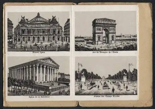 Leporello-Album 17 Lithographie-Ansichten Paris, Panorama de L`exposition, Arc de Triomphe, Colonne Verdome, Avenue Oper