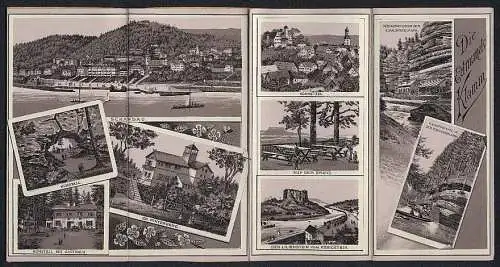 Leporello-Album 24 Lithographie-Ansichten Sächsische Schweiz, Königstein, Bastei, Hockstein, Kuhstall mit Gasthaus