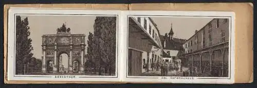 Leporello-Album 14 Lithographie-Ansichten München, Kgl. Hofbräuhaus, Universität, Propyläen, Polytechnikum, Siegesthor