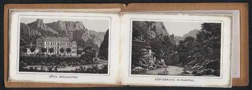 Leporello-Album 18 Lithographie-Ansichten Bodethal, Ballenstedt, Alexisbad, Victorshöhe, Treseburg, Gasthaus Rosstrappe