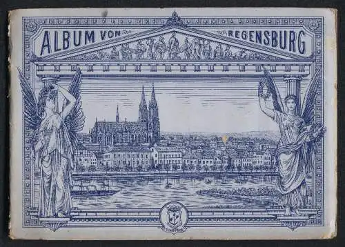 Leporello-Album 22 Lithographie-Ansichten Regensburg, Schloss Fürstin Thrun & Taxis, Walhalla, Befreiungshalle, Kornmarkt