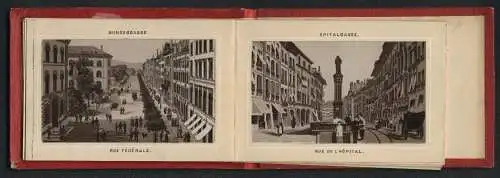 Leporello-Album 15 Lithographie-Ansichten Berne / Bern, Gerechtigkeitsgasse, Korhauskeller, Marktgasse, Spitalgasse