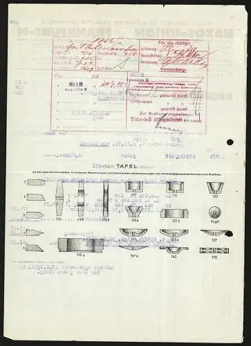 Rechnung Frankfurt a. M. 1931, Julius Pfungst, Schmirgeldampfwerk Naxos-Union, Schutzmarke Frau mit Löwen